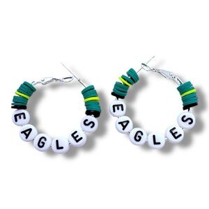 Eagles Football Theme Hoop Earrings - Green and White